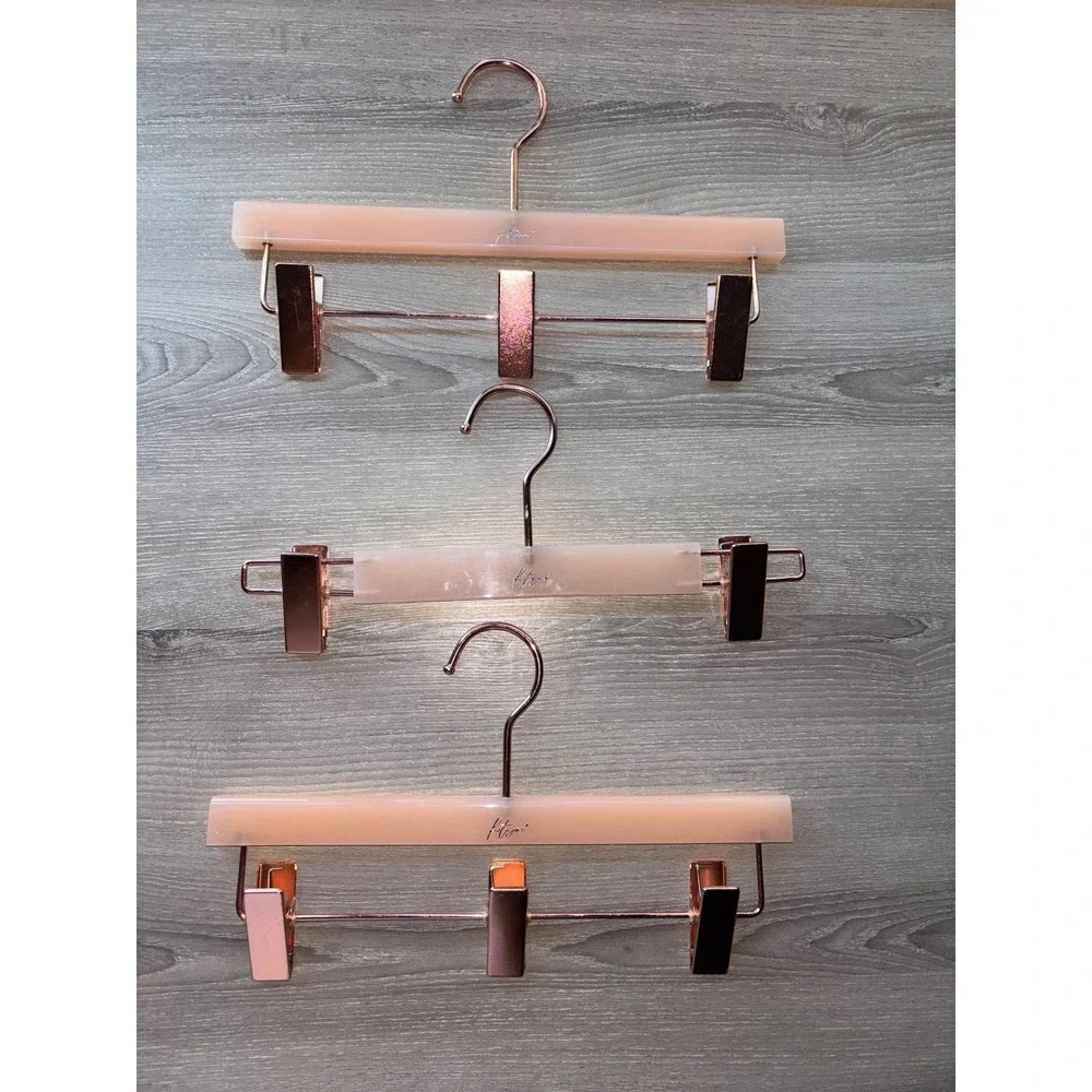 Kitana Set of 3 Acrylic Rose Gold Hangers Skirt Pant Clips Peach Pink Boutique‎